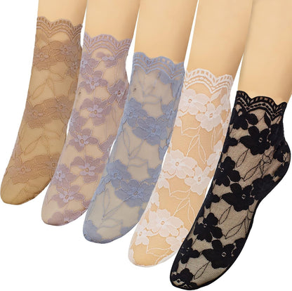 Lace Ankle Socks for Women - 5Pairs Ruffle Socks Women - Fishnet Ankle Women Socks