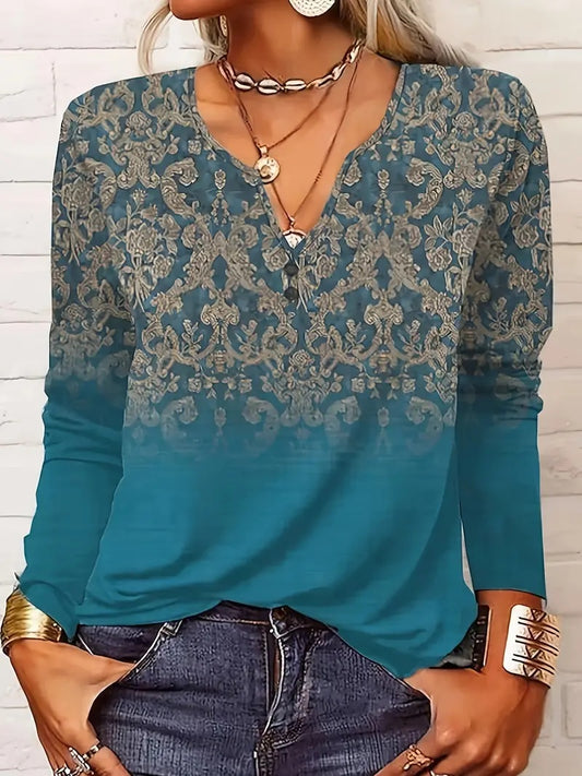 Autumn Winter Fashion Print Long Sleeve Crewneck T Shirt