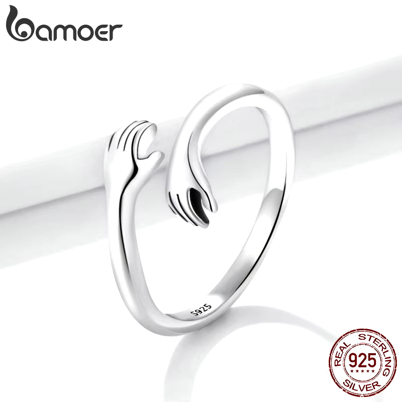 925 Sterling Silver Hug Warmth and Love Hand Adjustable Ring for Women Party Jewelry, His Big Loving Hugs Ring 3 Colors