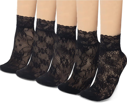 Lace Ankle Socks for Women - 5Pairs Ruffle Socks Women - Fishnet Ankle Women Socks