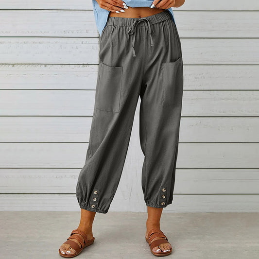 Effortless Drawstring Capris - Women's Wide Leg Casual Summer Pants with Adjustable Waist