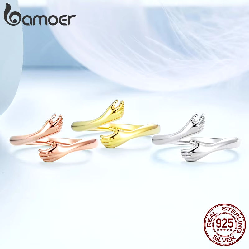 925 Sterling Silver Hug Warmth and Love Hand Adjustable Ring for Women Party Jewelry, His Big Loving Hugs Ring 3 Colors