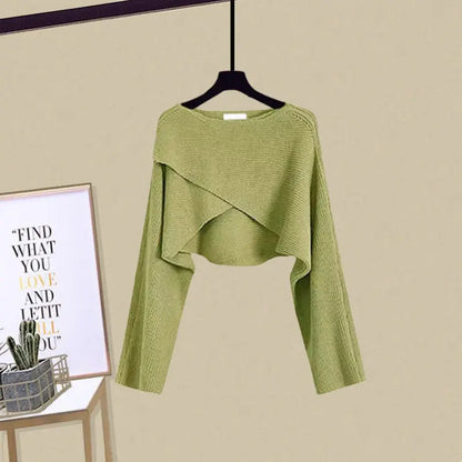 2025 Spring Autumn New Dress Matching Set Women'S Chic Irregular Knit Sweater Sling Skirt Two Piece Korean Elegant Pullover Suit