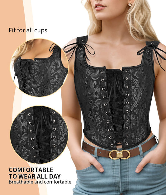 Corset Tops for Women Sexy Vintage Overbust Lace-Up Renaissance Style Push Up Jacquard Shapewear Camisole