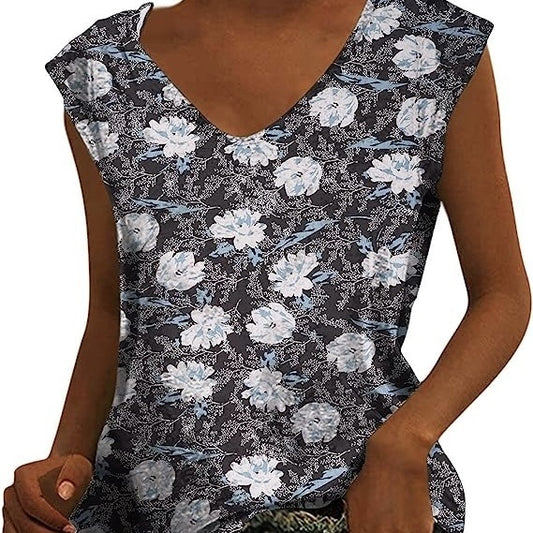 Ladies Fashion Floral Print V-Neck Long Sleeve T-Shirt