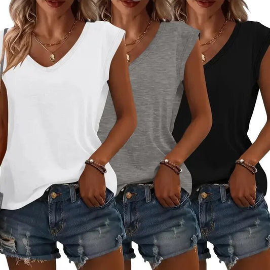 3 Pack Womens Cap Sleeve V Neck Tank Tops Casual Loose Fit Basic T Shirts