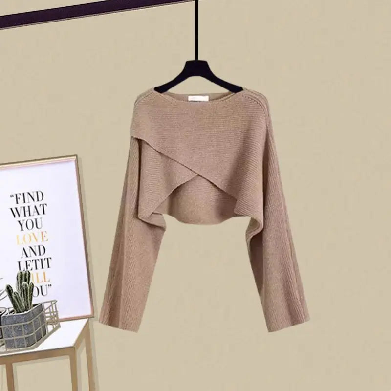 2025 Spring Autumn New Dress Matching Set Women'S Chic Irregular Knit Sweater Sling Skirt Two Piece Korean Elegant Pullover Suit