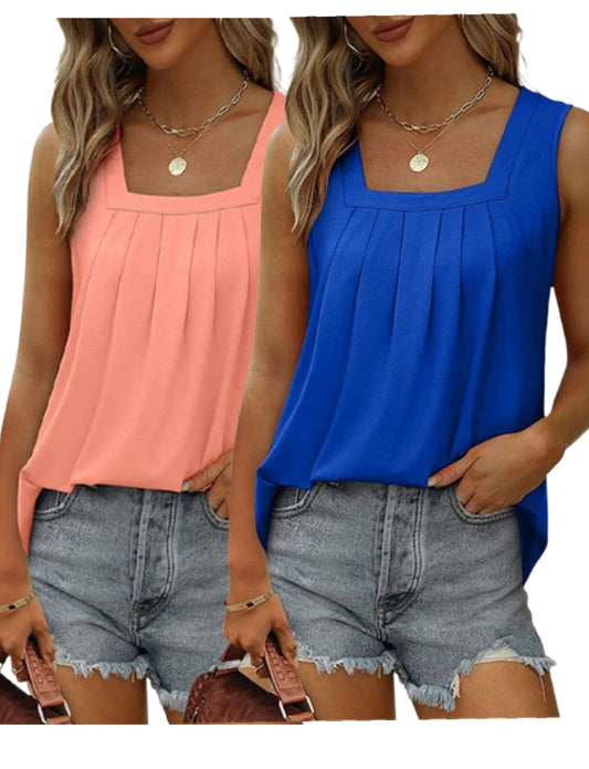 2 Piece Womens Vest Pleated Square Neck Sleeveless Tuxedo Top