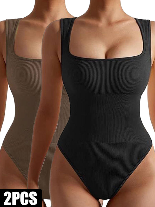 2 Pack Womens One Piece Jumpsuits Ribbed Workout Tops Seamless Tank Tops Rompers Casual Clothing