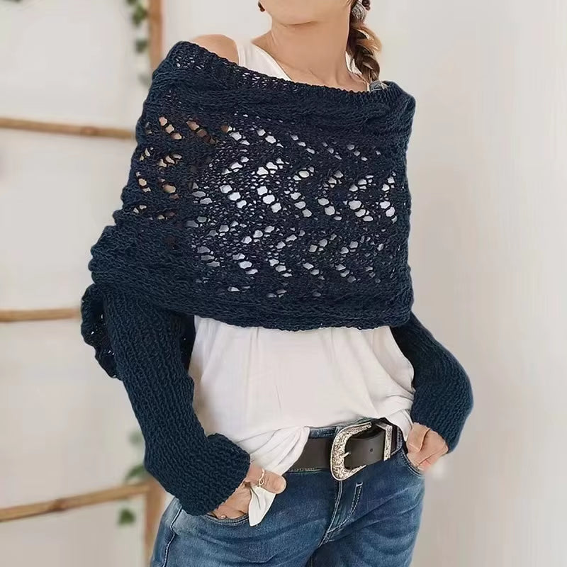 Sweater Scarf with Sleeves Women, Soft Knitted Cable Wrap, New Fashionable Shawl, Windproof Warm Shrugs for Women Autumn Winter