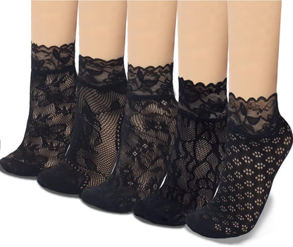 Lace Ankle Socks for Women - 5Pairs Ruffle Socks Women - Fishnet Ankle Women Socks